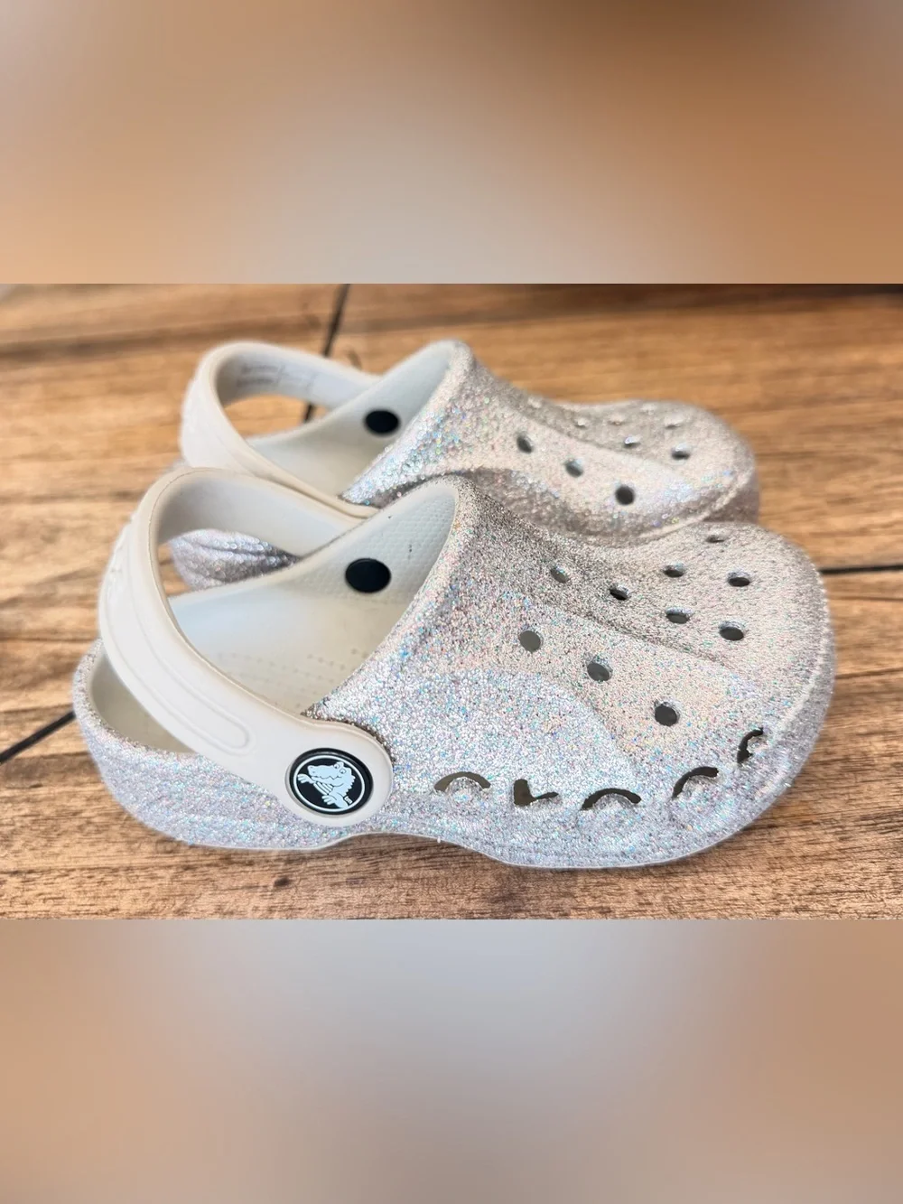 CROCS Kids Sparkle Glitter Clogs - Silver Holographic c-9